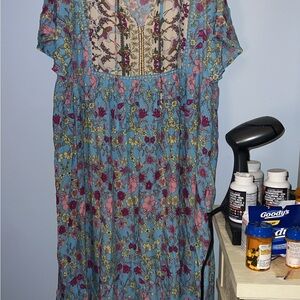 NWT RUSTTY DUSTTY Plus Size Printed Tie Neck Flutter Sleeve Maxi Dress